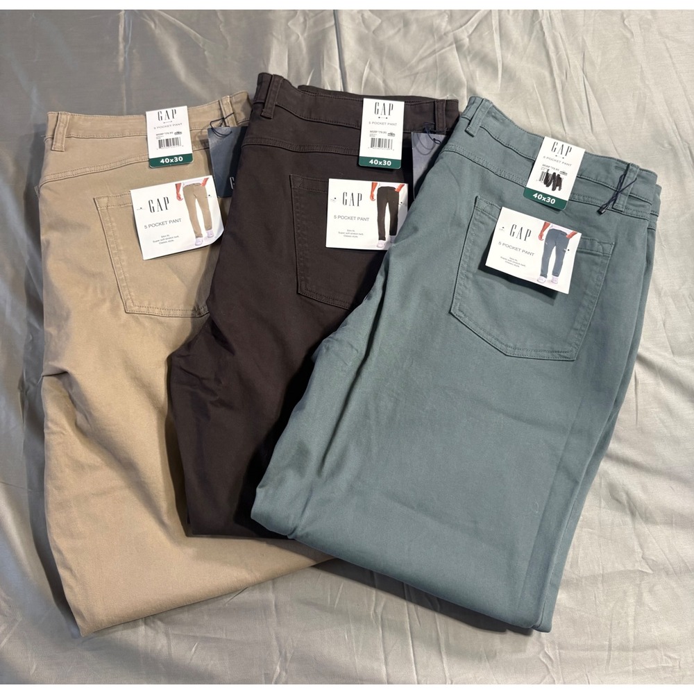 Lot 3 Gap Mens 5 Pocket Pant Slim Fit Stretch Twill Khaki Brown Blue 40x30 nwt